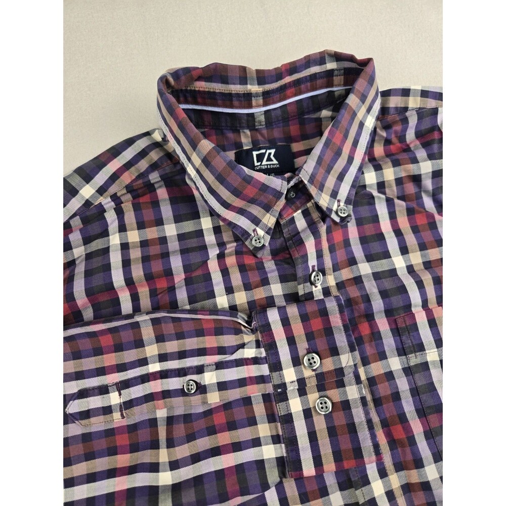 Cutter & Buck Men's Large Plaid Button Down Shirt Egyptian Cotton Long Sleeve